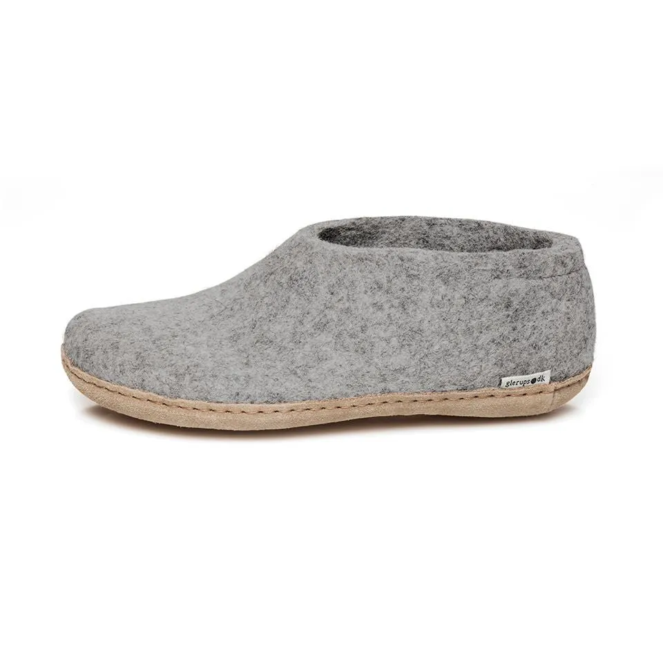 Glerups NZ Felted Wool Shoe with Leather Sole - Grey