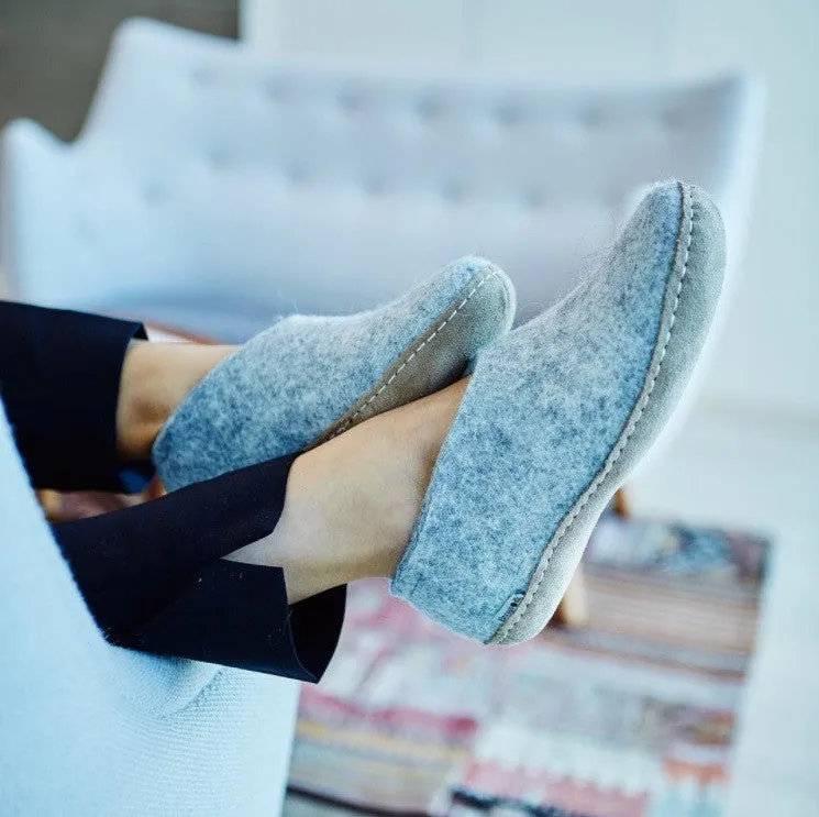 Glerups NZ Felted Wool Shoe with Leather Sole - Grey