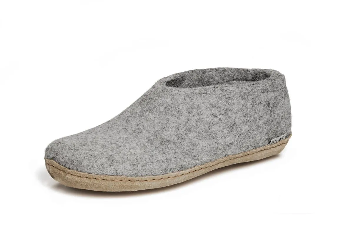 Glerups NZ Felted Wool Shoe with Leather Sole - Grey