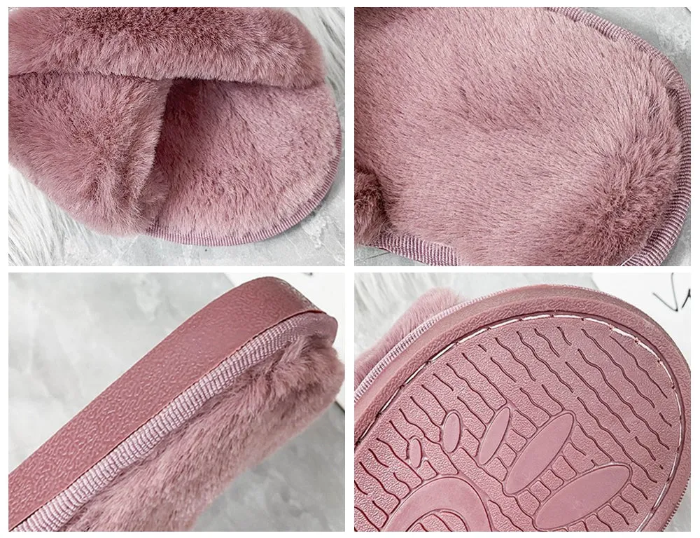 Hairy slippers, open-toed flat-bottomed slippers, home interior ins net celebrities with rhinestones 2020 new fashion lazy outer wear students glittering cross-flip sew bright diamond plus velvet cotton slippers