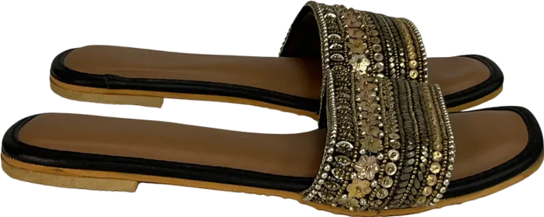 non slip sole Beaded Beige Backless Sandals UK 6 EU 39 