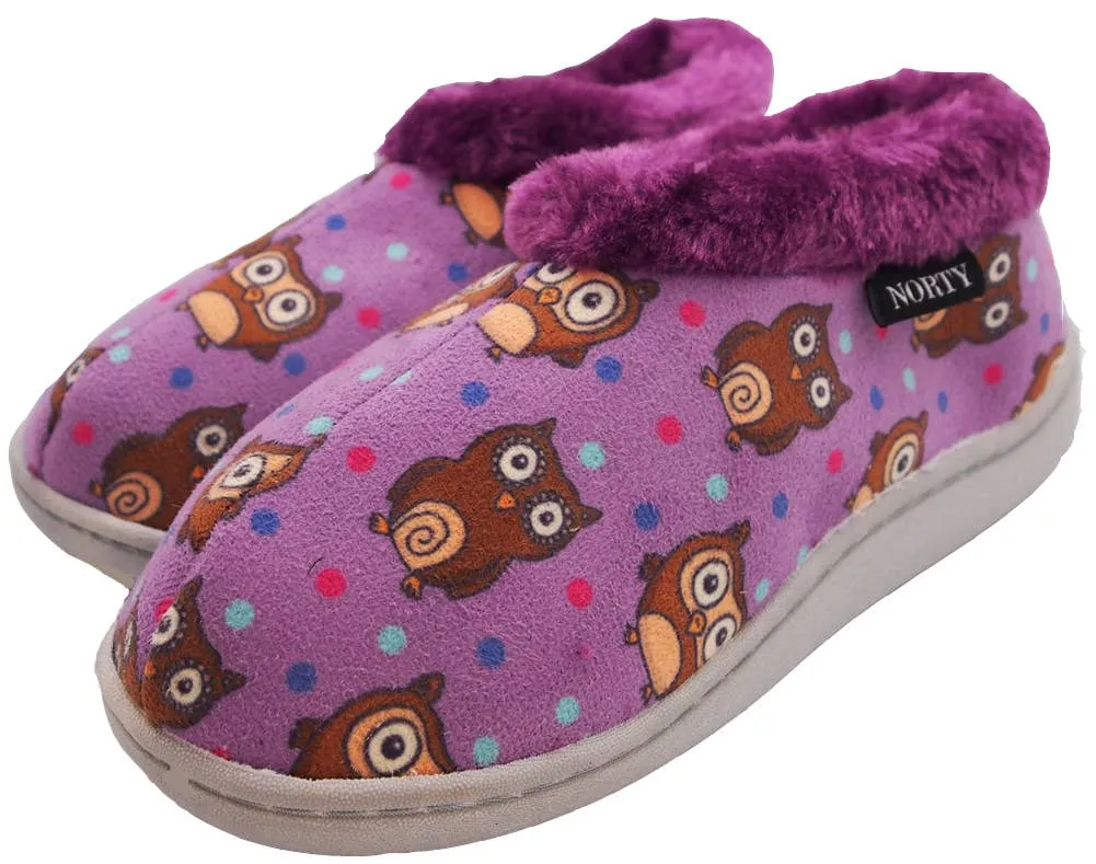 Norty Girls 11-3 Purple Owl Fleece Slipper 17352