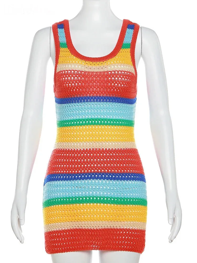 On A Flight To Paradise Crochet Mini Dress