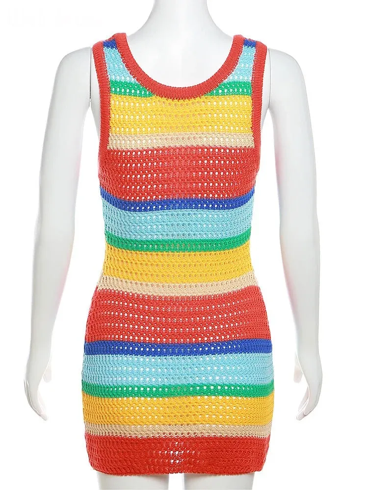 On A Flight To Paradise Crochet Mini Dress