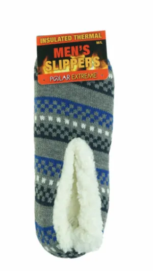 Polar Extreme Heat Men's Insulated Thermal Fleece Lined Slippers Gray Blue