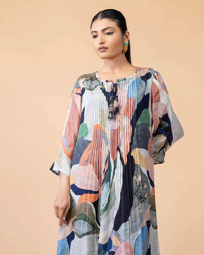 Printed Maxi Dress with Tassel Accent on Neckline