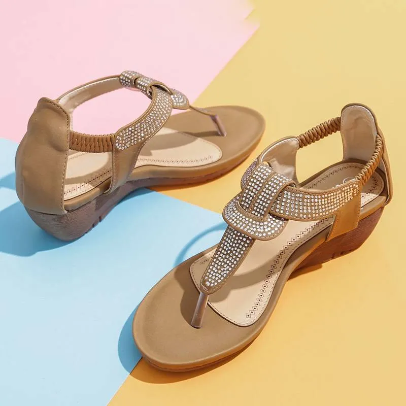 Rhinestone Elastic Bohemian Wedges Sandal