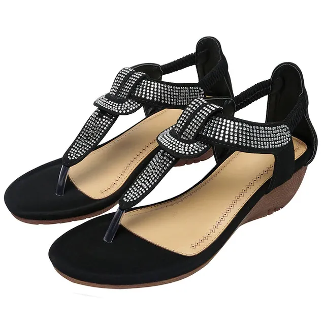 Rhinestone Elastic Bohemian Wedges Sandal