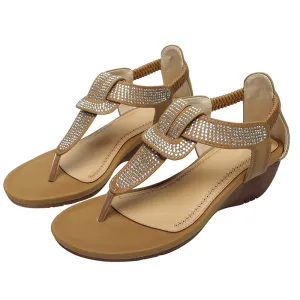 Rhinestone Elastic Bohemian Wedges Sandal
