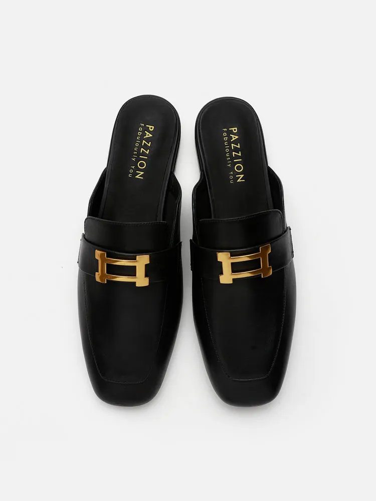 Romee Vintage Gold Buckle Slip On Mules
