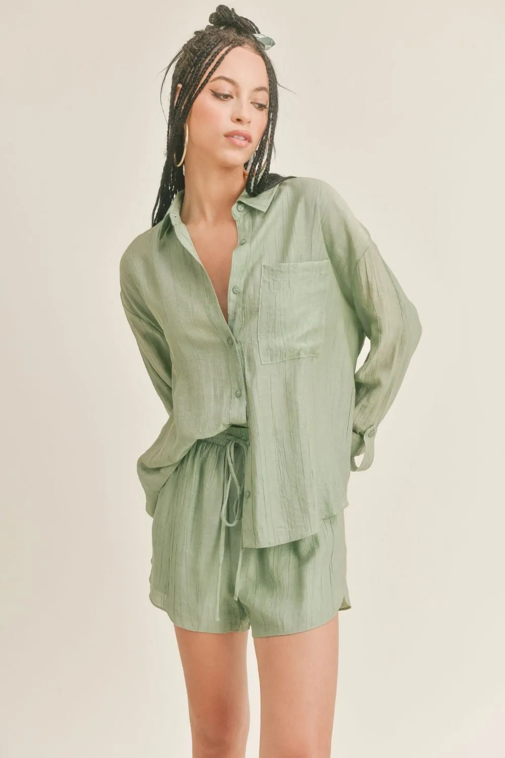 Sage The Label | Long Sleeve Button Down Top | Pistachio Green