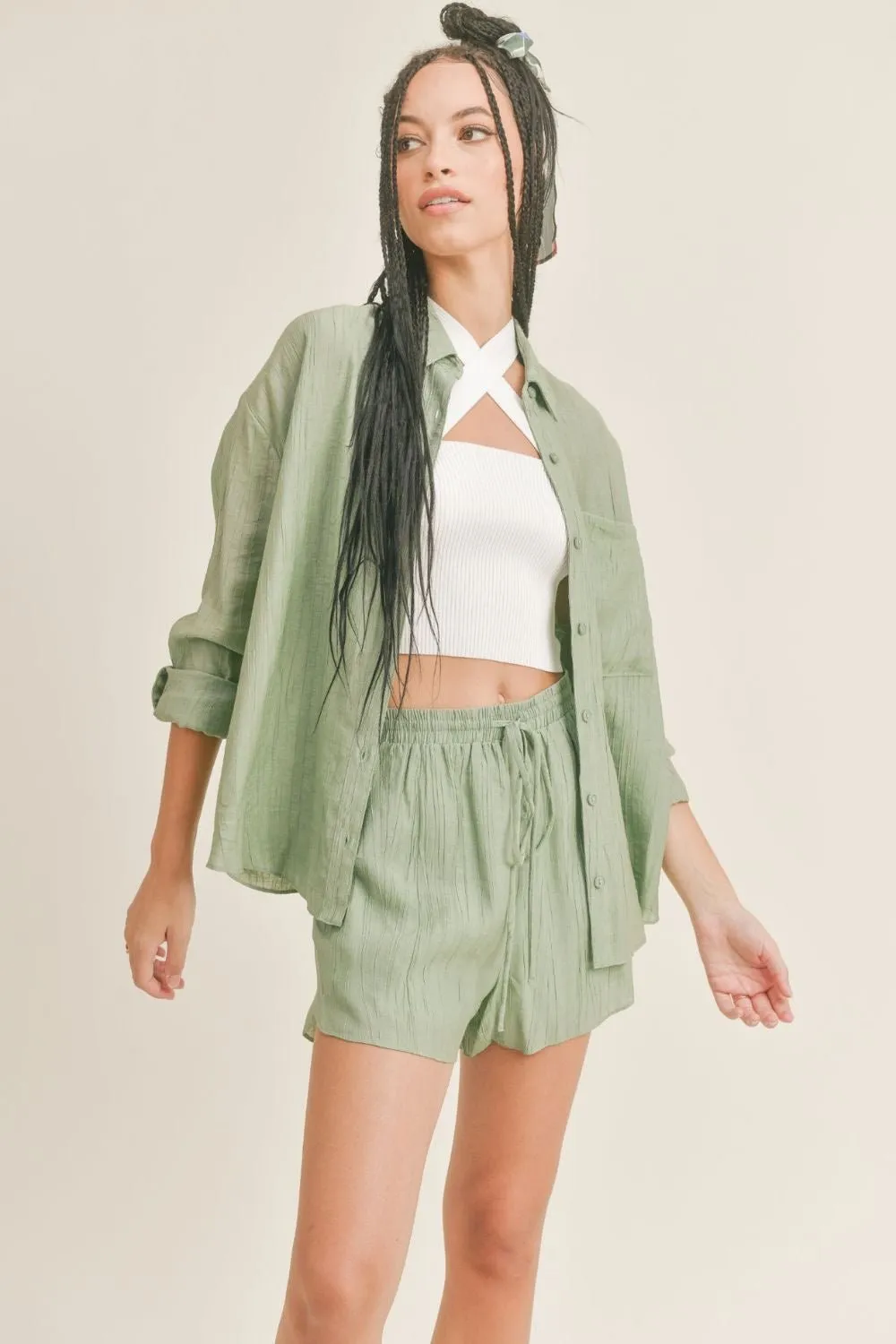 Sage The Label | Long Sleeve Button Down Top | Pistachio Green