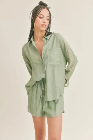 Sage The Label | Long Sleeve Button Down Top | Pistachio Green