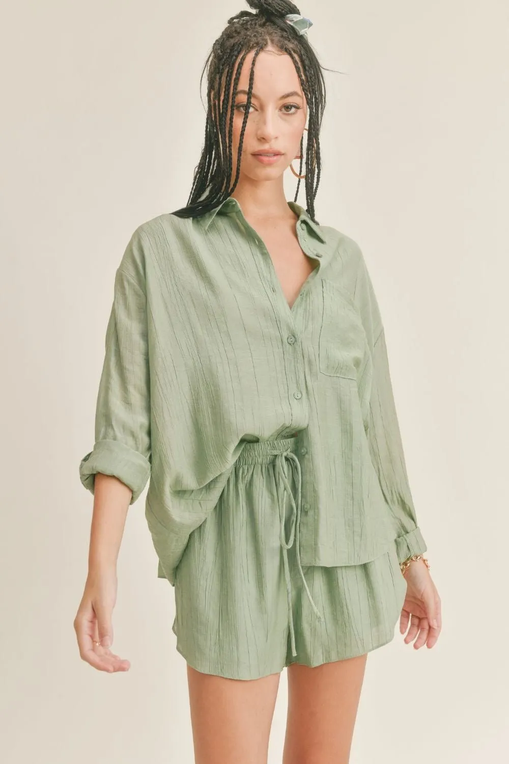 Sage The Label | Long Sleeve Button Down Top | Pistachio Green