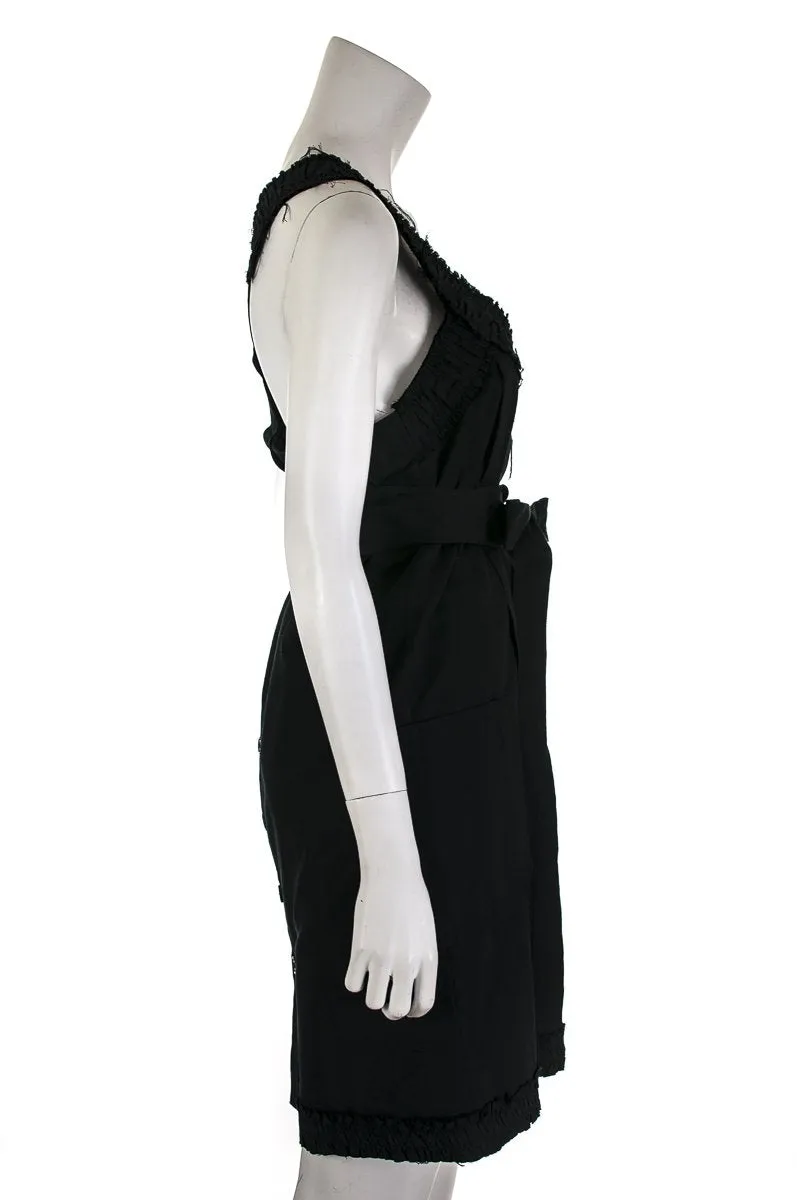 Saint Laurent Black Cotton & Silk Blend Belted Dress Size S | FR 38