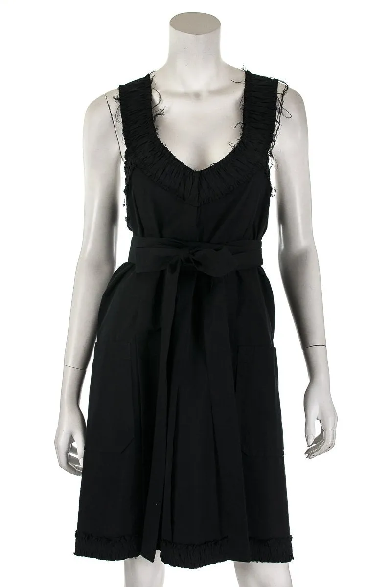 Saint Laurent Black Cotton & Silk Blend Belted Dress Size S | FR 38