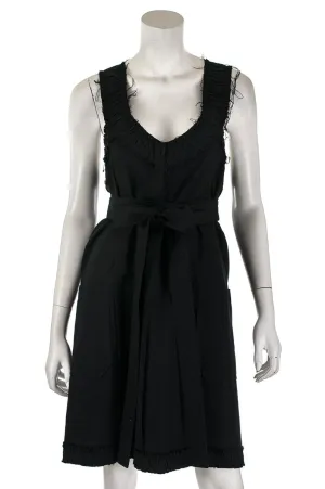 Saint Laurent Black Cotton & Silk Blend Belted Dress Size S | FR 38