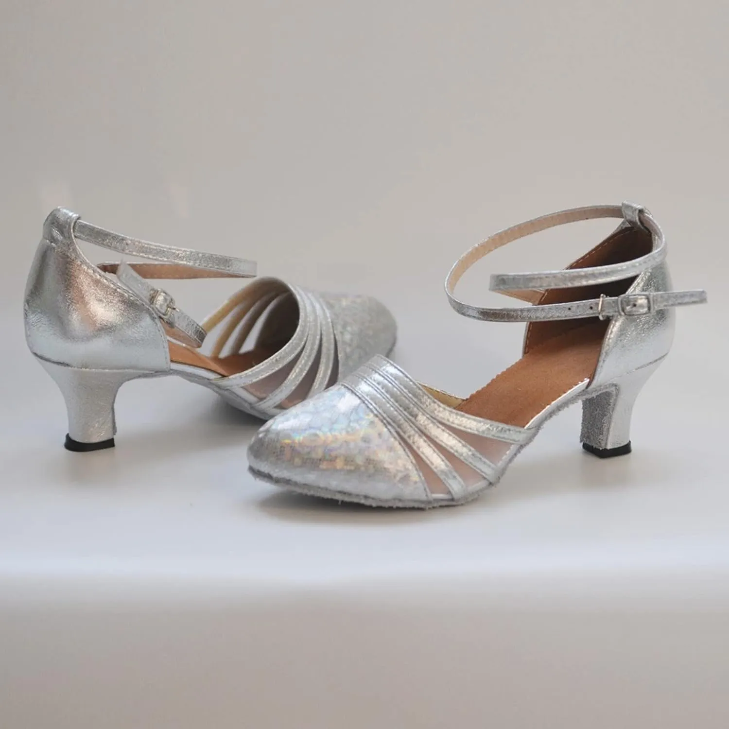 Sandals for Women Latin Dance Shoes Ballroom Tango Mid Heel Party Sequin Bling Sandals Performance Dance Shoes