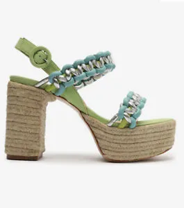 Schutz Juliet Plataform Lime Green Braided Buckled Strap Heel Platform Sandals