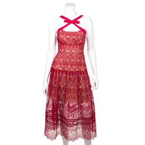 Self-Portrait Fuchsia Pink Lace Pattern Sleeveless Midi Dress Size XXS | UK 6