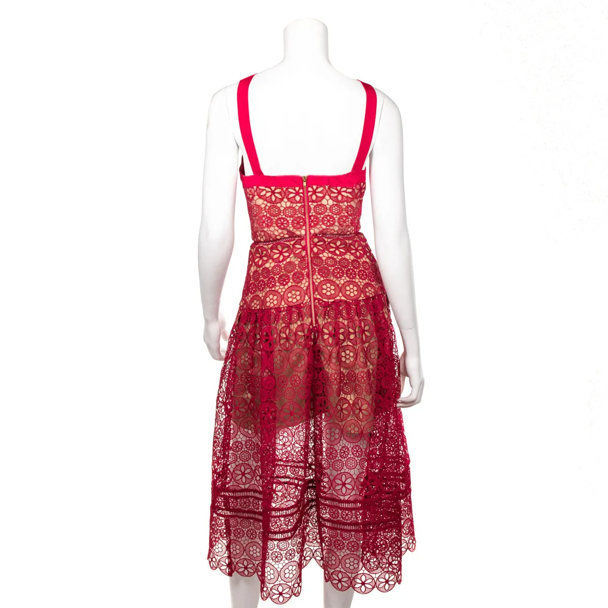 Self-Portrait Fuchsia Pink Lace Pattern Sleeveless Midi Dress Size XXS | UK 6