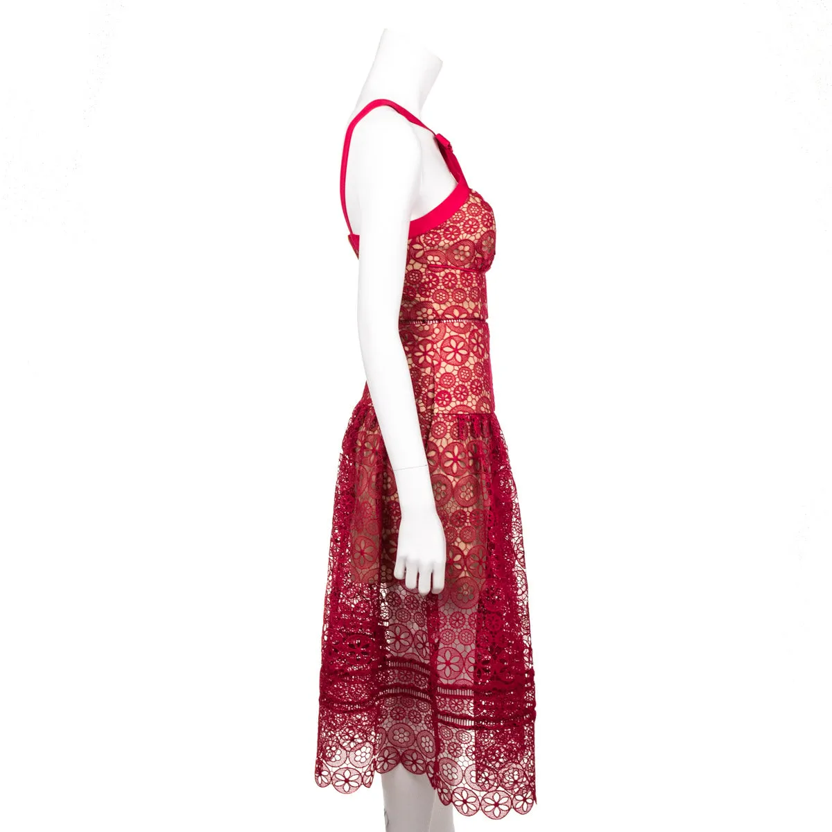 Self-Portrait Fuchsia Pink Lace Pattern Sleeveless Midi Dress Size XXS | UK 6