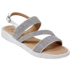 SOBEYO Girl's Platform Sandals Z Strap Rhinestones Memory Foam Cushion  hite