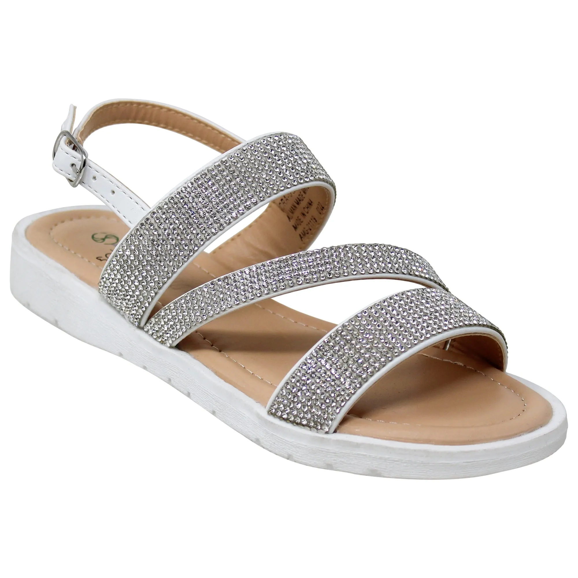 SOBEYO Girl's Platform Sandals Z Strap Rhinestones Memory Foam Cushion  hite