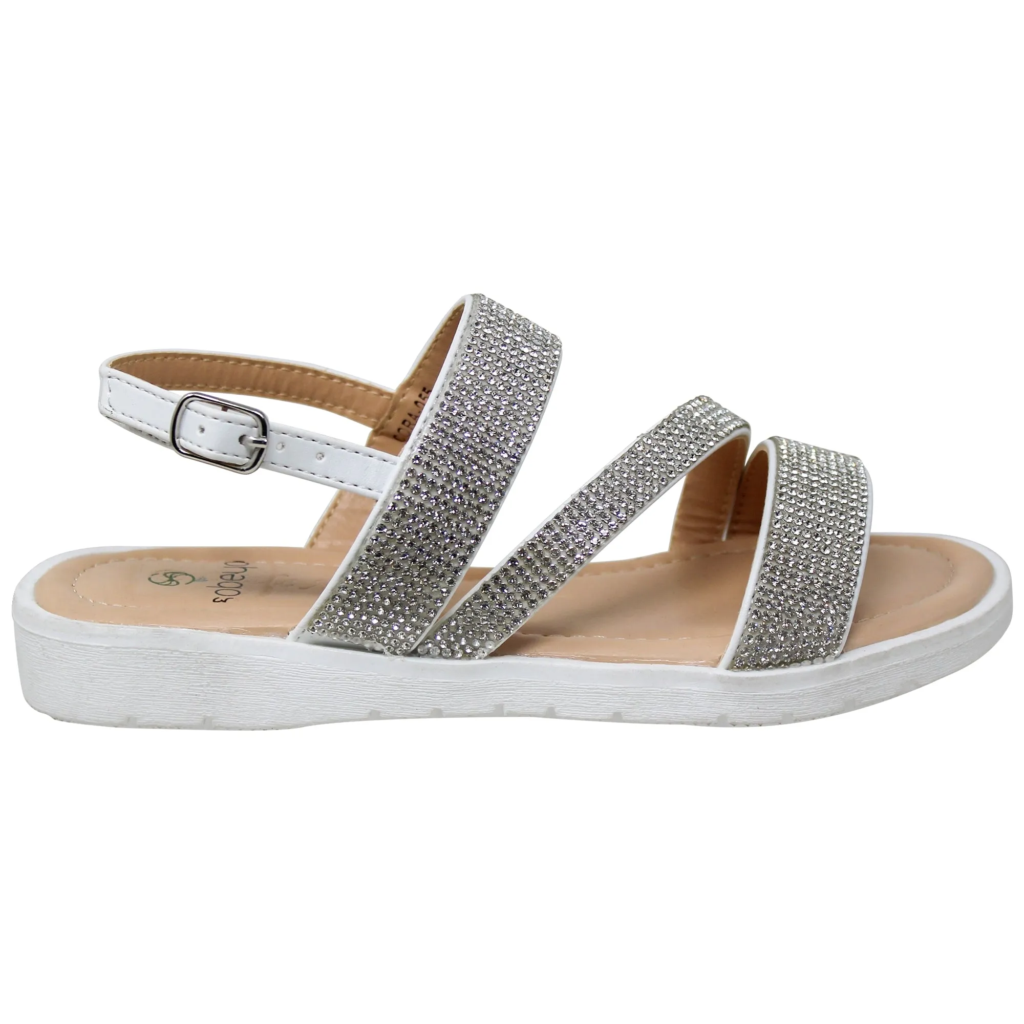 SOBEYO Girl's Platform Sandals Z Strap Rhinestones Memory Foam Cushion  hite