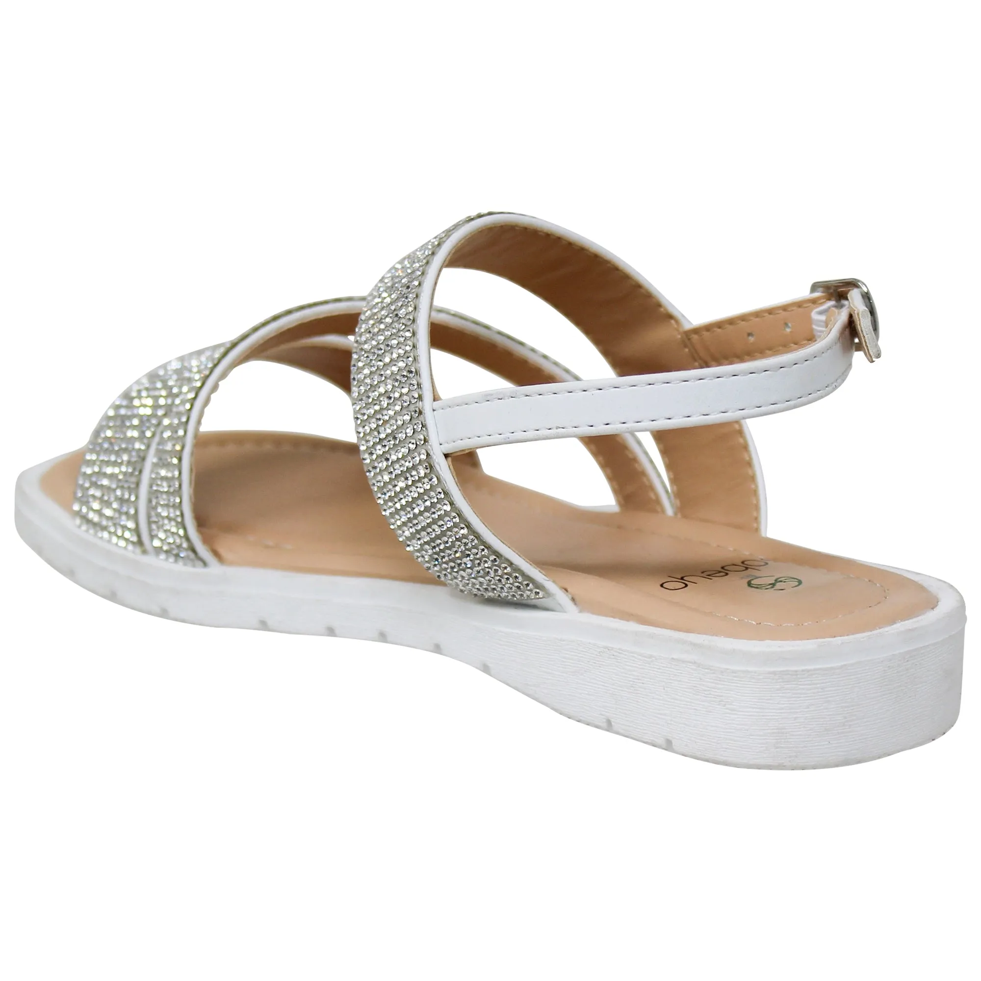 SOBEYO Girl's Platform Sandals Z Strap Rhinestones Memory Foam Cushion  hite