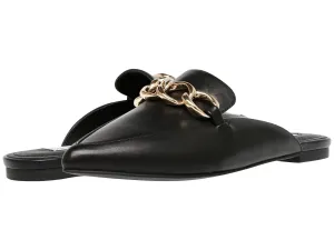 Steve Madden Forte Black Leather Fashion Slip On Chain Pointed Toe Mule Shoes