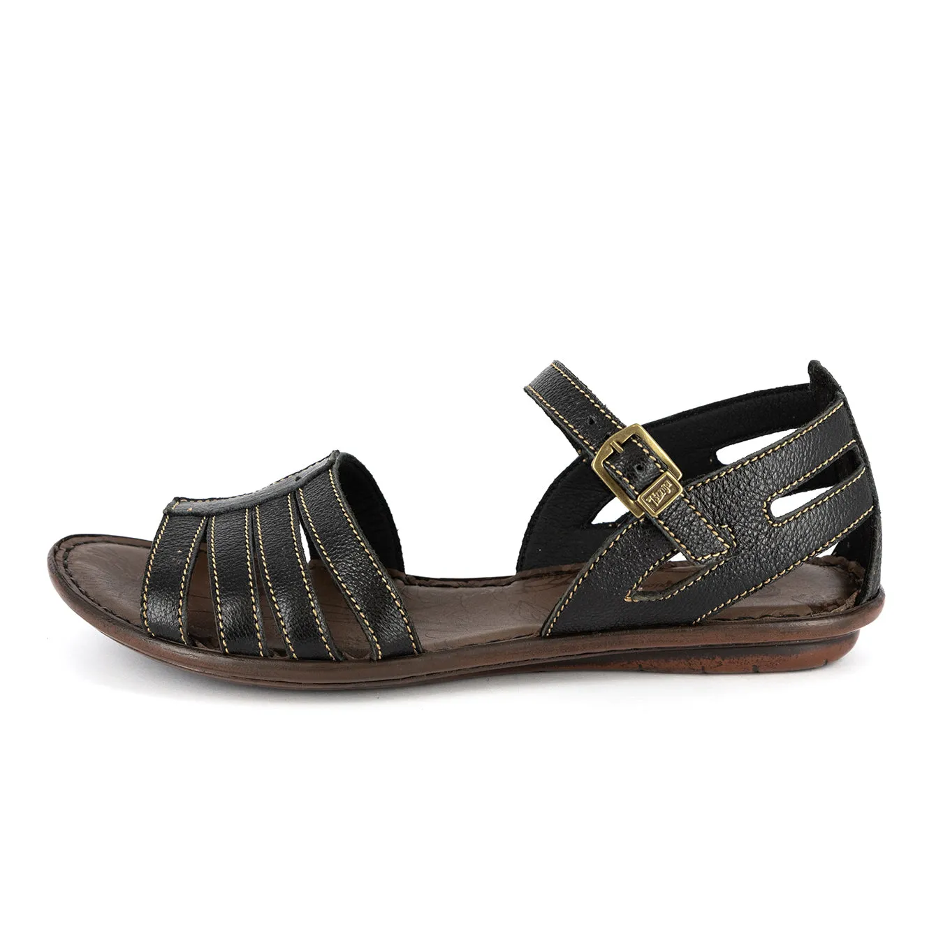 Ukuncipha : Ladies Leather Sandal in Black Cayak