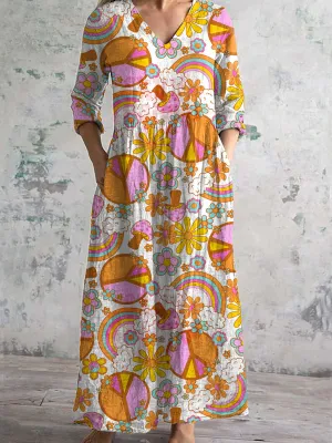 Vibrant Art Print V-Neck Dress