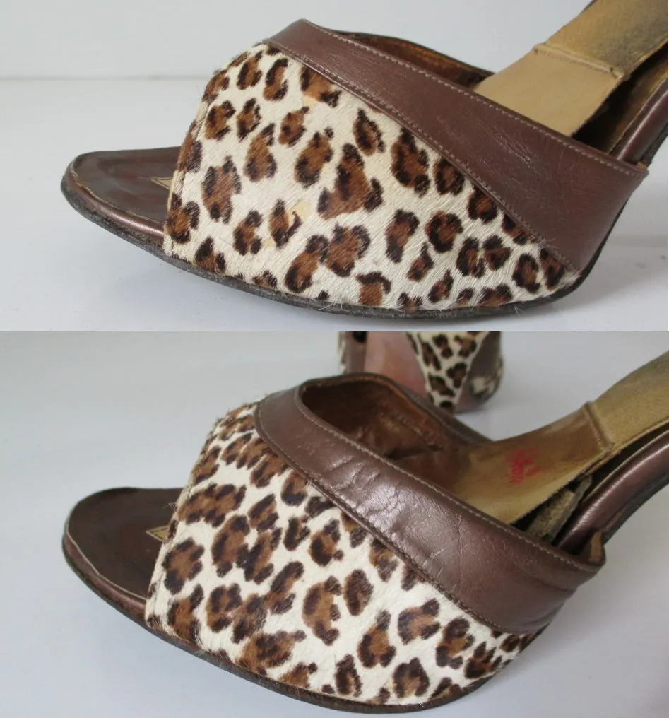 Vintage 50's 60's Leopard Springolator Bombshell Heels Shoes 8.5 M