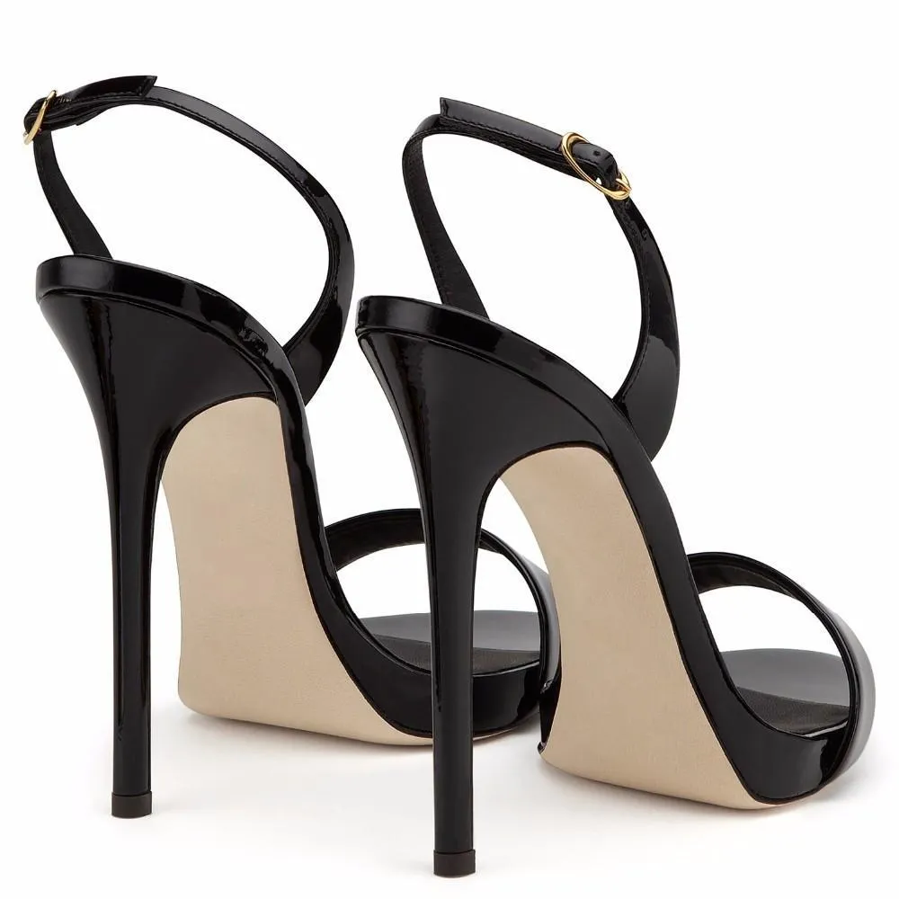Women solid color peep toe slingback ankle strap stiletto heels