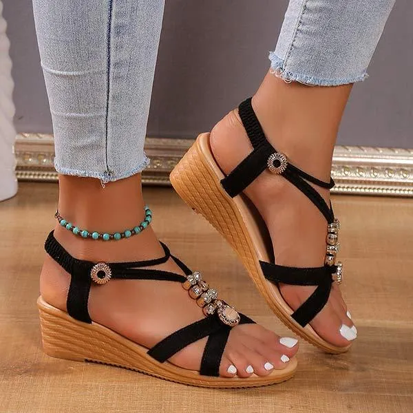Women's Wedge Beaded Bohemian Sandals 24089394C