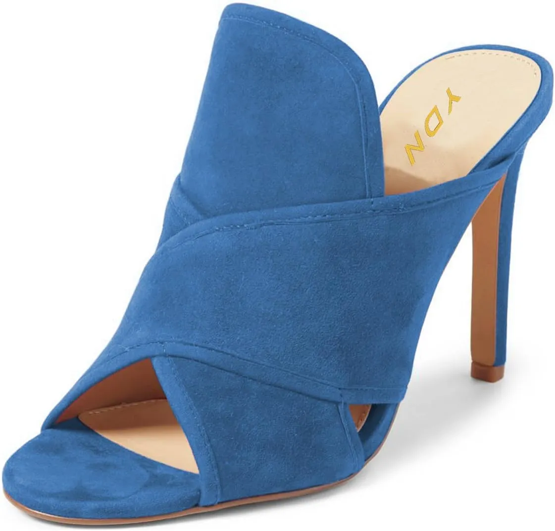 YDN Women Open Toe Stiletto High Heels Backless Mule Pumps Slip On Slide Sandal Dress Clogs Shoes
