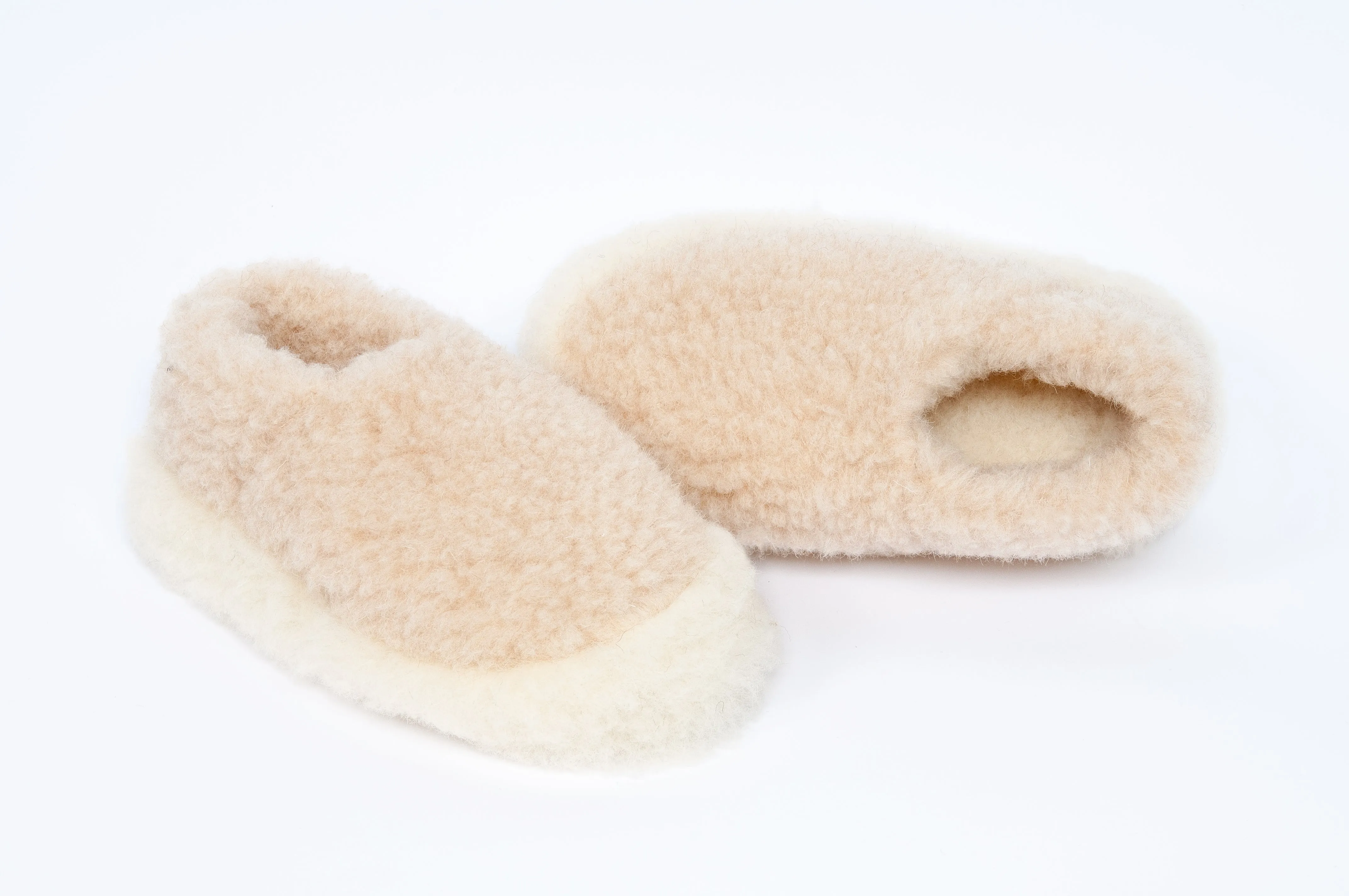 Yoko Wool Full Slippers in Beige Merino Wool