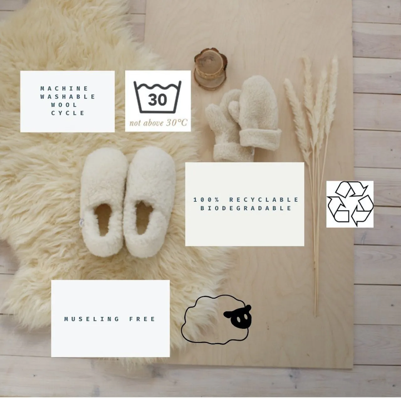 Yoko Wool Full Slippers in Beige Merino Wool